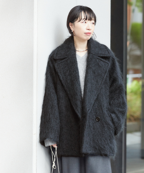 美品【今期】モヘヤMIXシャギーダブルコート セール】モヘヤMIXシャギーダブルコート（その他アウター