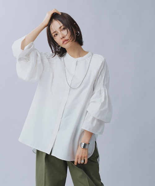 RASW（ラス）の「[RASW]ピンタックキャンディスリーブブラウス（シャツ/ブラウス・レディース・ダークネイビー/オフホワイト・M/L）」の2枚目の写真