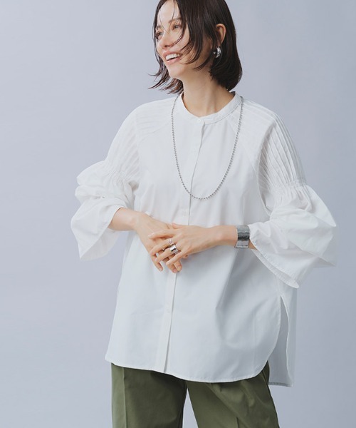 RASW（ラス）の「[RASW]ピンタックキャンディスリーブブラウス（シャツ/ブラウス・レディース・ダークネイビー/オフホワイト・M/L）」の3枚目の写真