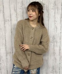 《ふわもこタッチ》レディース モヘア風クルーニットカーディガン ゆるシルエット 秋冬