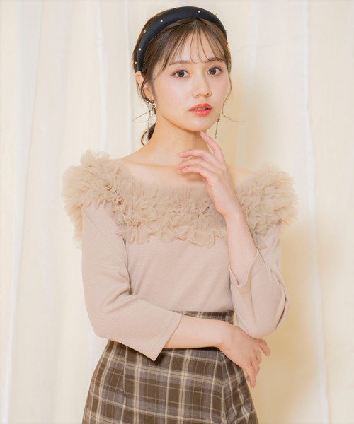 WILLSELECTION(ウィルセレクション)の「チュールフリルテレコトップス(Tシャツ/カットソー・レディース・ベージュ/ブルー/ブラック・FREE)」の2枚目の写真