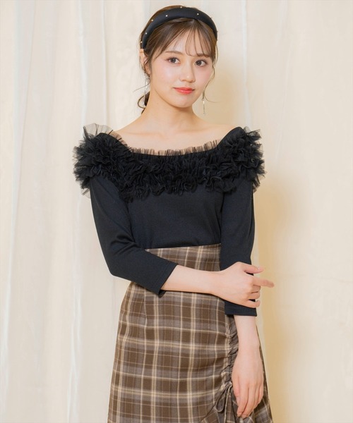 WILLSELECTION(ウィルセレクション)の「チュールフリルテレコトップス(Tシャツ/カットソー・レディース・ベージュ/ブルー/ブラック・FREE)」の5枚目の写真