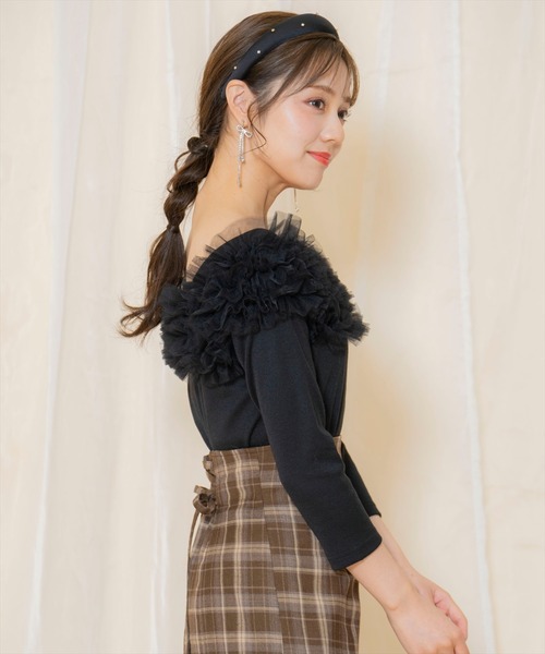 WILLSELECTION(ウィルセレクション)の「チュールフリルテレコトップス(Tシャツ/カットソー・レディース・ベージュ/ブルー/ブラック・FREE)」の6枚目の写真