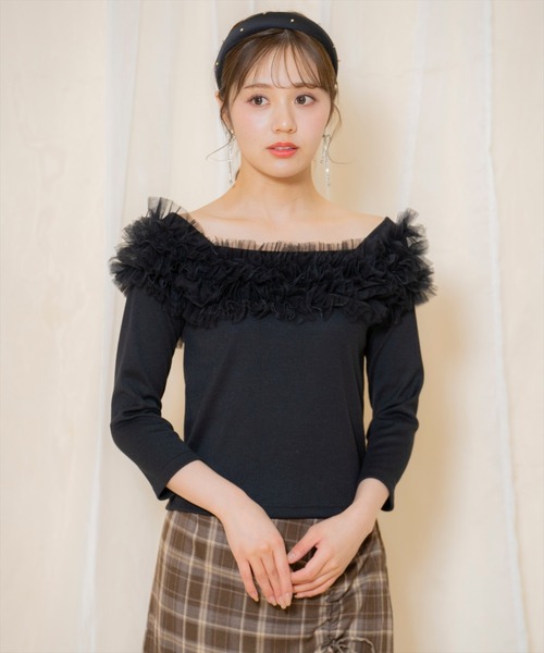 WILLSELECTION(ウィルセレクション)の「チュールフリルテレコトップス(Tシャツ/カットソー・レディース・ベージュ/ブルー/ブラック・FREE)」の9枚目の写真