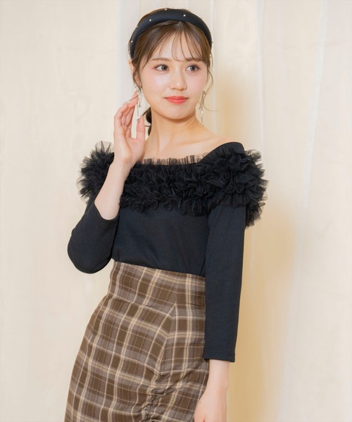 WILLSELECTION(ウィルセレクション)の「チュールフリルテレコトップス(Tシャツ/カットソー・レディース・ベージュ/ブルー/ブラック・FREE)」の10枚目の写真