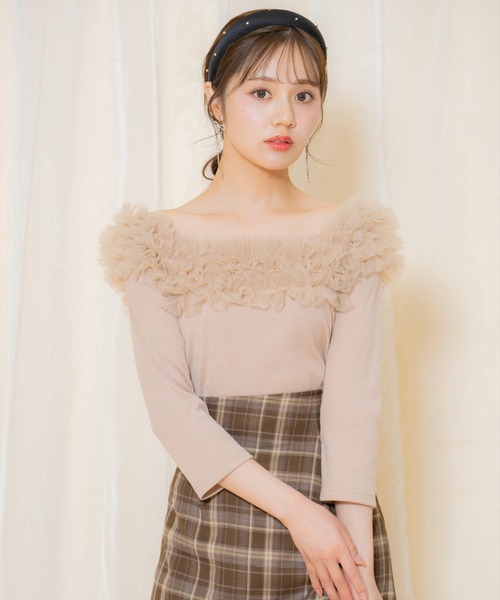 WILLSELECTION(ウィルセレクション)の「チュールフリルテレコトップス(Tシャツ/カットソー・レディース・ベージュ/ブルー/ブラック・FREE)」の15枚目の写真