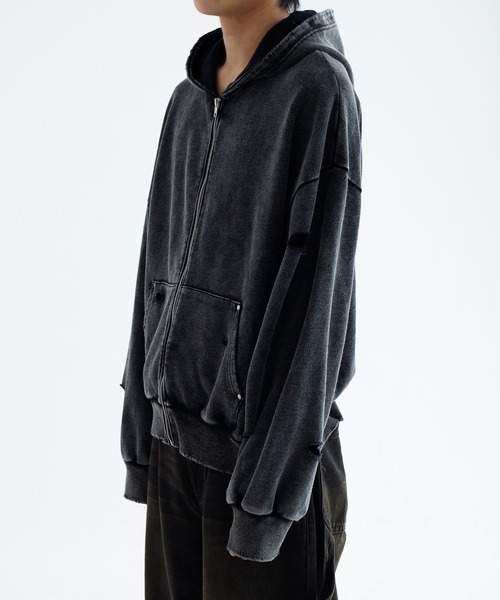 epnok（エプノック）の「【EPNK】Snow wash damage zip hoodie / スノーウォッシュダメージジップフーディー（パーカー・メンズ・ブラック・LARGE/MEDIUM/SMALL）」の3枚目の写真