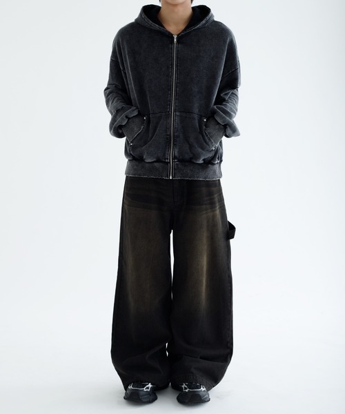 epnok（エプノック）の「【EPNK】Snow wash damage zip hoodie / スノーウォッシュダメージジップフーディー（パーカー・メンズ・ブラック・LARGE/MEDIUM/SMALL）」の7枚目の写真