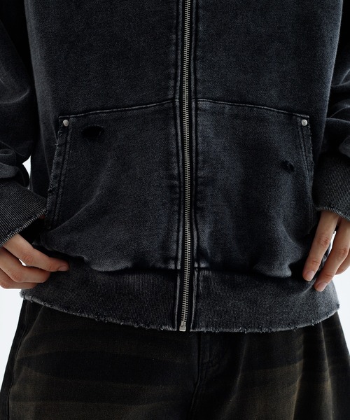 epnok（エプノック）の「【EPNK】Snow wash damage zip hoodie / スノーウォッシュダメージジップフーディー（パーカー・メンズ・ブラック・LARGE/MEDIUM/SMALL）」の11枚目の写真
