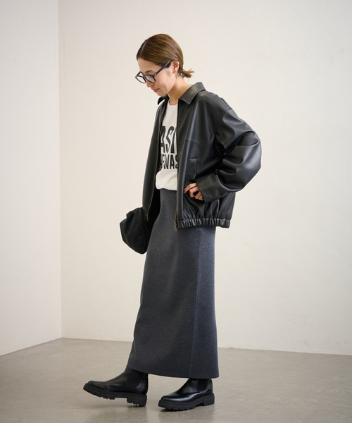 FRAMeWORK（フレームワーク）の「フェイクレザーフライトジャケット（ライダースジャケット・レディース・ブラック・FREE）」の4枚目の写真