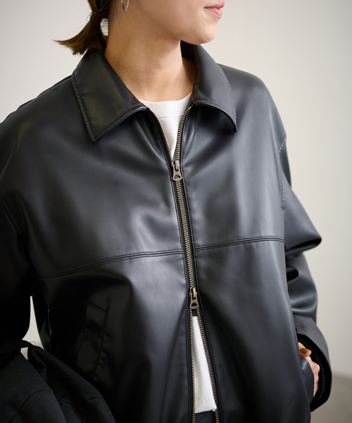 FRAMeWORK（フレームワーク）の「フェイクレザーフライトジャケット（ライダースジャケット・レディース・ブラック・FREE）」の8枚目の写真