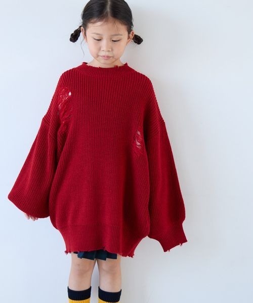 LOWRYS FARM（ローリーズファーム）の「クラッシュチュニックニット　 208835（ニット/セーター・キッズ・グレー/レッド/ブラック・110cm/120cm/130cm/140cm/150cm）」の3枚目の写真