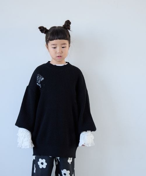 LOWRYS FARM（ローリーズファーム）の「クラッシュチュニックニット　 208835（ニット/セーター・キッズ・グレー/レッド/ブラック・110cm/120cm/130cm/140cm/150cm）」の2枚目の写真