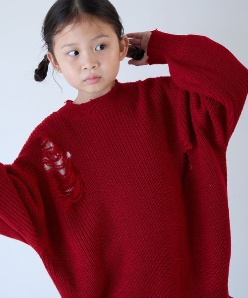 LOWRYS FARM（ローリーズファーム）の「クラッシュチュニックニット　 208835（ニット/セーター・キッズ・グレー/レッド/ブラック・110cm/120cm/130cm/140cm/150cm）」の9枚目の写真