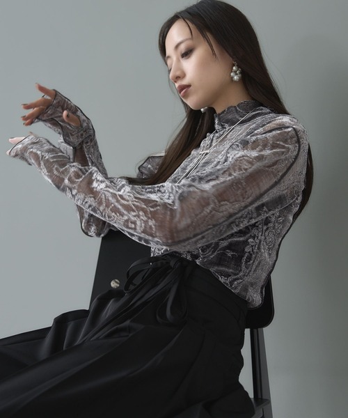 HARE（ハレ）の「ラメローズシアーT(HARE)（Tシャツ/カットソー・レディース・ブラック/シルバー・FREE）」の8枚目の写真