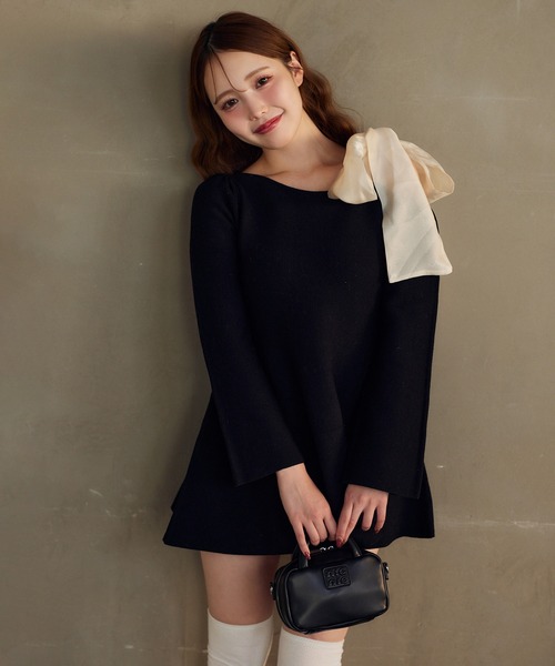 one after another NICE CLAUP(ワンアフターアナザーナイスクラップ)の「【Holiday collection】肩リボンワンピース(ワンピース・レディース・杢グレー/アイボリー/ブラック/レッド・FREE)」の14枚目の写真