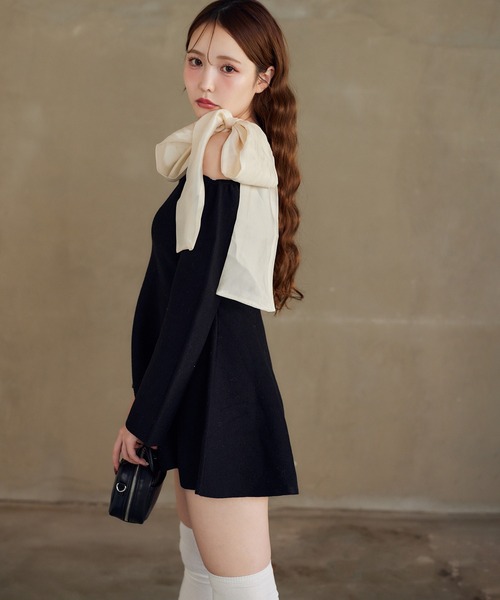 one after another NICE CLAUP(ワンアフターアナザーナイスクラップ)の「【Holiday collection】肩リボンワンピース(ワンピース・レディース・杢グレー/アイボリー/ブラック/レッド・FREE)」の15枚目の写真