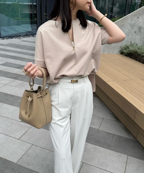 Emma Taylor（エマテイラー）の「ライトダンボールジップキーネックドルマンプルオーバー（Tシャツ/カットソー・レディース・ライトベージュ/ホワイト/ブラック・FREE）」の11枚目の写真
