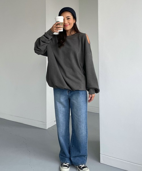 【美品】main story♡スウェット 韓国 ハーフジップ ビッグ スウェット シャツ グレー 大きめ