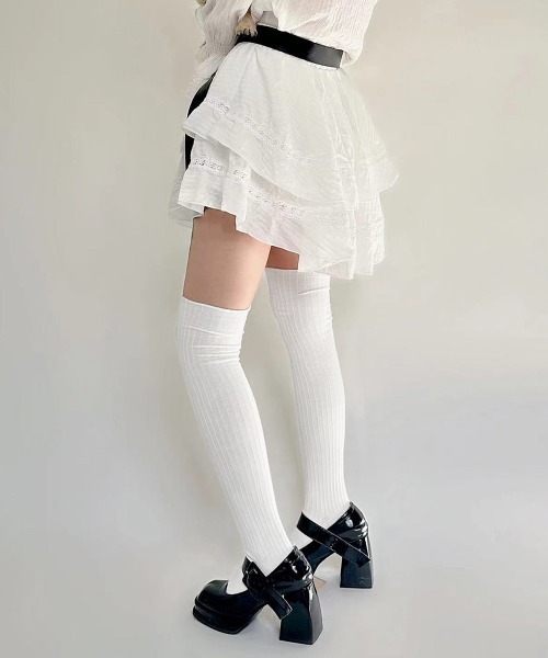 Miniministore(ミニミニストア)の「ニーハイソックス 韓国風くしゅくしゅ靴下(ソックス/靴下・レディース・ダークベージュ/ブラウン/ホワイト/グレー/ブラック/ライトベージュ・FREE)」の21枚目の写真