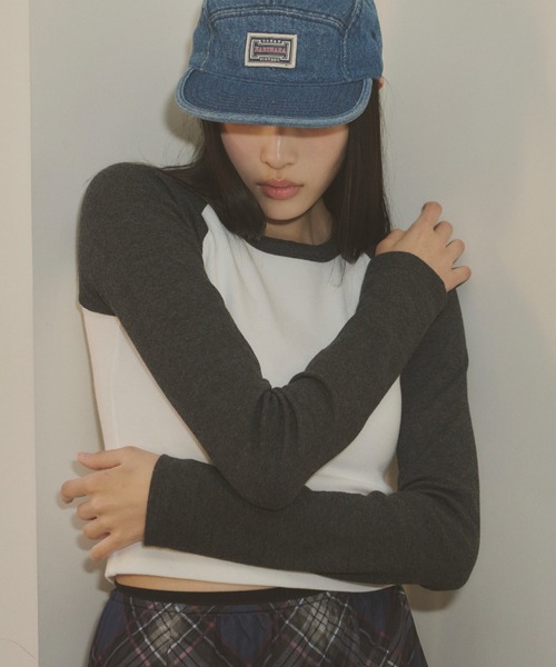 GIUNON（ジウノン）の「long sleeve raglan t / ロングスリーブラグランTシャツ（Tシャツ/カットソー・レディース・グレー/ネイビー・FREE）」の6枚目の写真