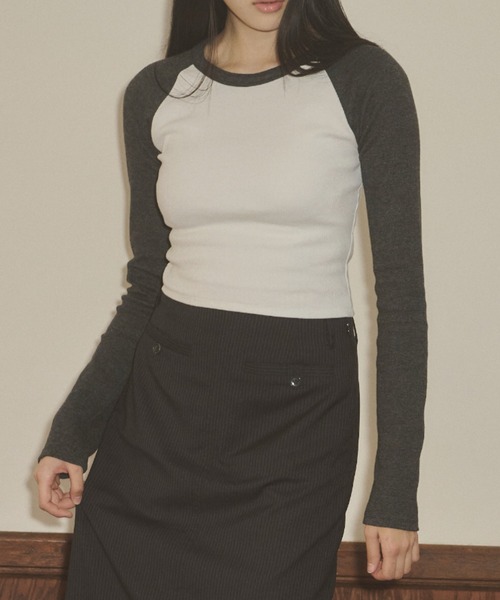 GIUNON（ジウノン）の「long sleeve raglan t / ロングスリーブラグランTシャツ（Tシャツ/カットソー・レディース・グレー/ネイビー・FREE）」の8枚目の写真