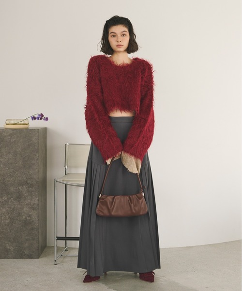 loin nuit（ロワンニュイ）の「shaggy back ribbon knit/シャギーバックリボンニット（ニット/セーター・レディース・グレー/グリーン/ボルドー・FREE）」の7枚目の写真