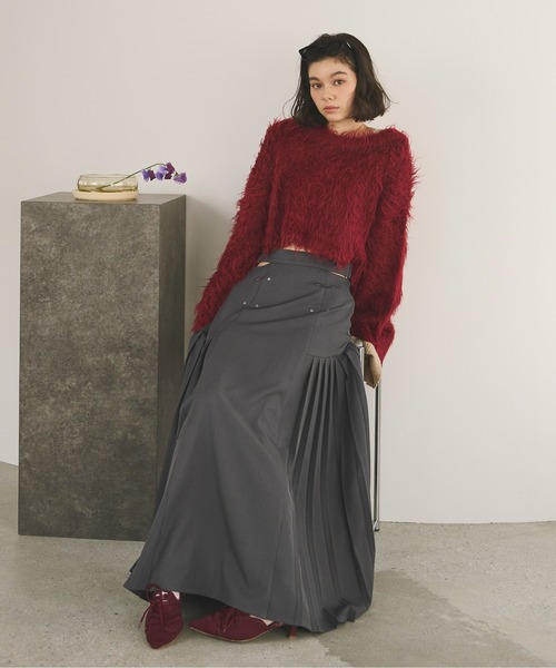 loin nuit（ロワンニュイ）の「shaggy back ribbon knit/シャギーバックリボンニット（ニット/セーター・レディース・グレー/グリーン/ボルドー・FREE）」の6枚目の写真