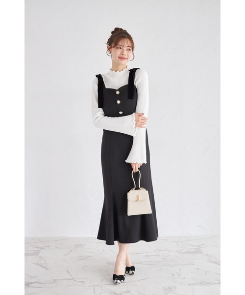 ZOZO限定】肩ベロアリボンビジュー釦ジャンパースカート（ジャンパー