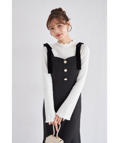 tocco closet(トッコ クローゼット)の「【ZOZO限定】肩ベロアリボンビジュー釦ジャンパースカート(ジャンパースカート・レディース・チャコールグレー/ブラック・M)」の21枚目の写真