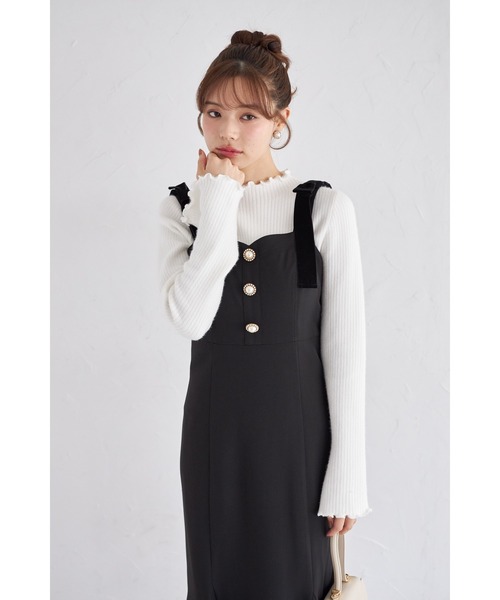 tocco closet(トッコ クローゼット)の「【ZOZO限定】肩ベロアリボンビジュー釦ジャンパースカート(ジャンパースカート・レディース・チャコールグレー/ブラック・M)」の22枚目の写真