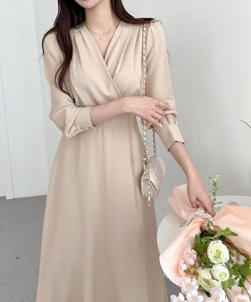 Teem Store(チームストア)の「ウエストマークカシュクール ロングドレス ワンピース 結婚式 二次会(ワンピース・レディース・アイボリー/ブラック/ブルー・S/M/L)」の1枚目の写真