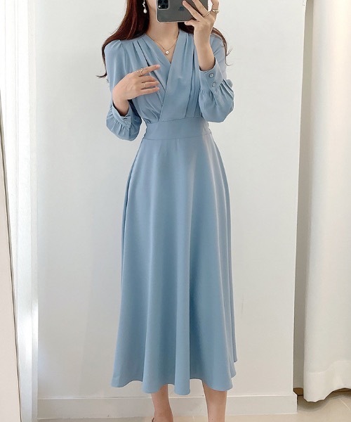 Teem Store(チームストア)の「ウエストマークカシュクール ロングドレス ワンピース 結婚式 二次会(ワンピース・レディース・アイボリー/ブラック/ブルー・S/M/L)」の12枚目の写真