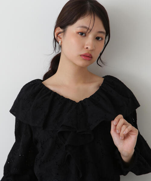 N.(N. Natural Beauty Basic)(エヌエヌナチュラルビューティーベーシック)の「ラッフルレースブラウス(シャツ/ブラウス・レディース・オフホワイト/ブラック・MEDIUM)」の21枚目の写真