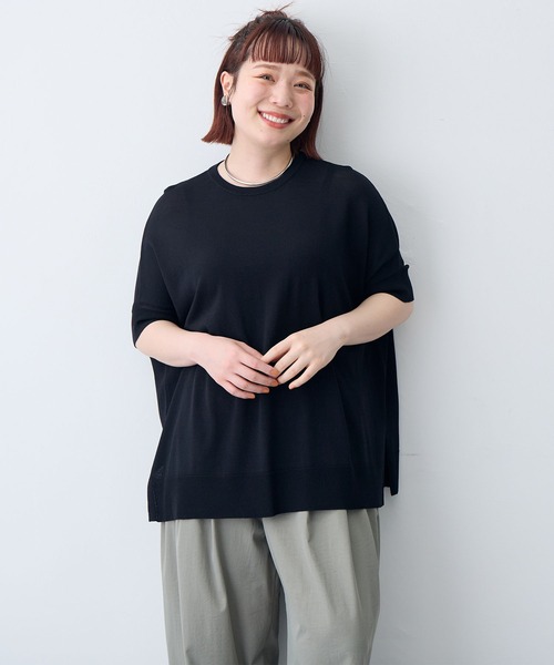 anyfee(エニフィー)の「【anyfee/プラスサイズ】ドライタッチドルマンニット◆新色追加◆《接触冷感/洗濯可能》(ニット/セーター・レディース・イエロー/ブラック/杢グレー/ブルー/カーキ/チェリーピンク/ベージュ/サックスブルー・LL/3L/4L/5L)」の1枚目の写真