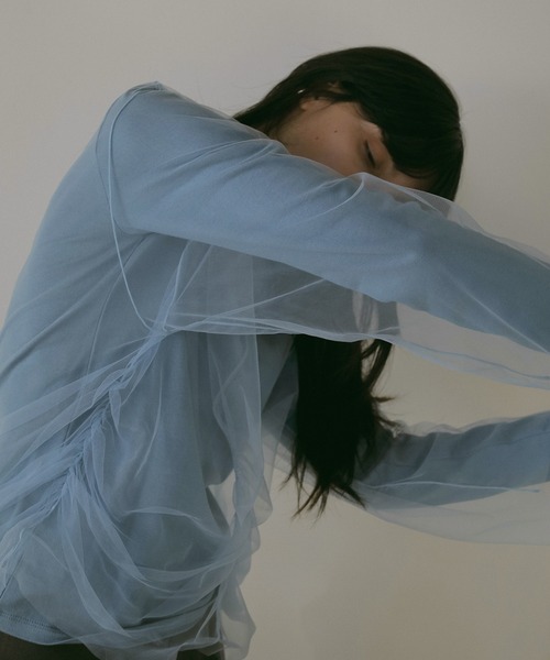 MANOF(マノフ)の「TULLE DOCKING CUT TOPS(その他トップス・レディース・ブルー/ブラック/ピンク・FREE)」の3枚目の写真
