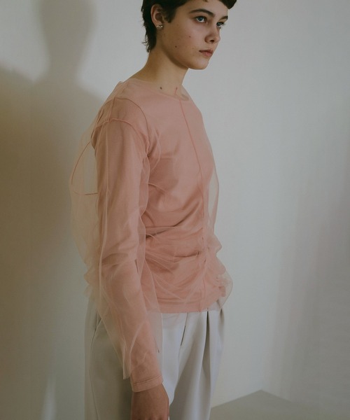 MANOF(マノフ)の「TULLE DOCKING CUT TOPS(その他トップス・レディース・ブルー/ブラック/ピンク・FREE)」の7枚目の写真