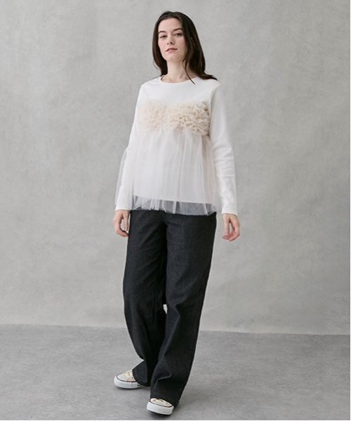 petit main LIEN（プティマインリアン）の「【親子リンク】ストレッチワイドパンツ（その他パンツ・レディース・チャコール/ブルー/アイボリー・M/S）」の12枚目の写真