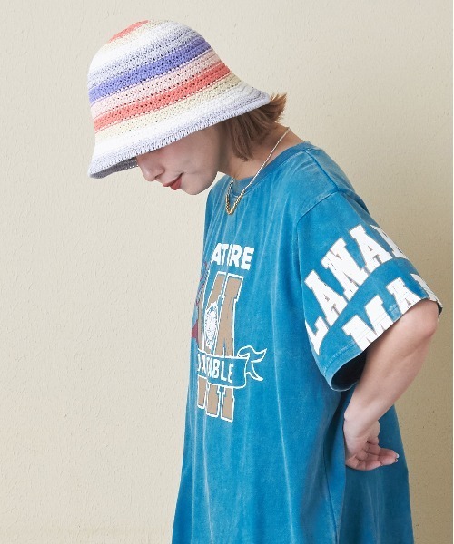 CUBE SUGAR(キューブシュガー)の「カギ針カラフルボーダー柄ハット(ハット・レディース・ブルー系その他/ベージュ系その他/グレー系その他・M)」の6枚目の写真