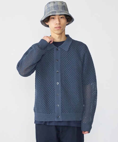 SHIPS(シップス)の「SHIPS:〈手洗い可能〉メッシュ ニット カーディガン(カーディガン/ボレロ・メンズ・ベージュ/ブルー系その他/ブラック・MEDIUM/LARGE/SMALL/X-LARGE)」の3枚目の写真