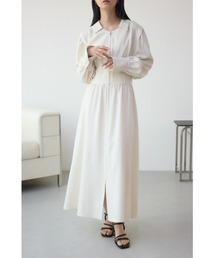 【身長/骨格別着用画像あり】ウエストタック切り替えフレアワンピース　秋服　冬服　春服　シャツワンピース　長袖