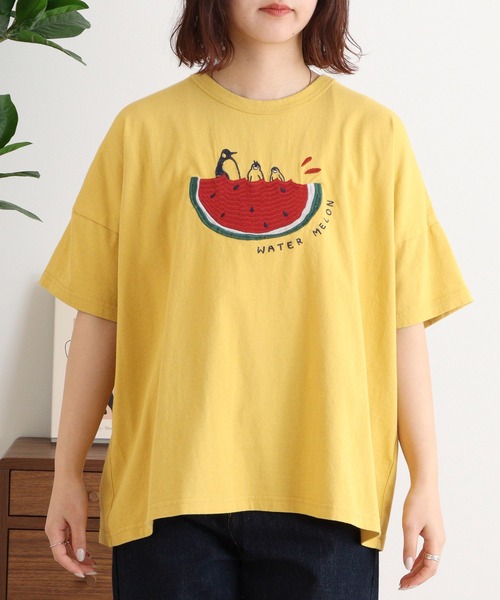 Emago(イマゴ)の「EMAGO スイートペンギンスイカT(Tシャツ/カットソー・レディース・イエロー/ホワイト/ブルー・FREE)」の10枚目の写真