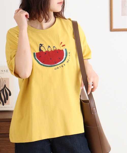 Emago(イマゴ)の「EMAGO スイートペンギンスイカT(Tシャツ/カットソー・レディース・イエロー/ホワイト/ブルー・FREE)」の8枚目の写真