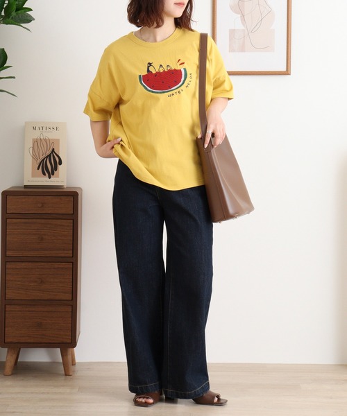 Emago(イマゴ)の「EMAGO スイートペンギンスイカT(Tシャツ/カットソー・レディース・イエロー/ホワイト/ブルー・FREE)」の9枚目の写真