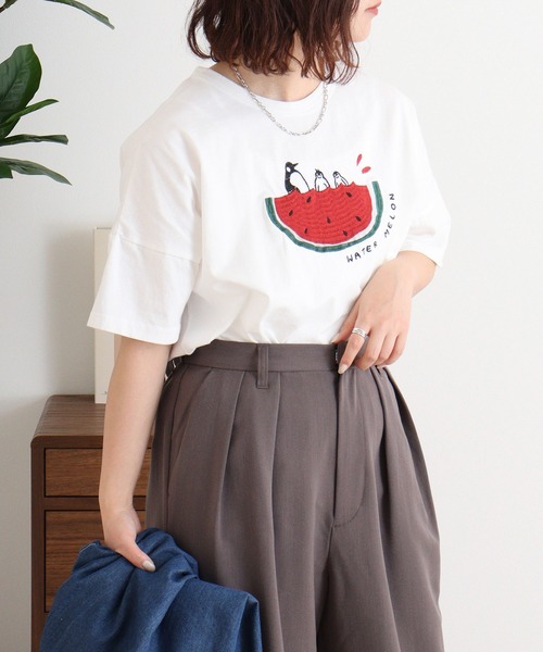 Emago(イマゴ)の「EMAGO スイートペンギンスイカT(Tシャツ/カットソー・レディース・イエロー/ホワイト/ブルー・FREE)」の19枚目の写真