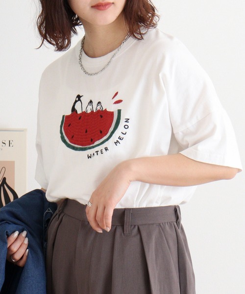 Emago(イマゴ)の「EMAGO スイートペンギンスイカT(Tシャツ/カットソー・レディース・イエロー/ホワイト/ブルー・FREE)」の17枚目の写真