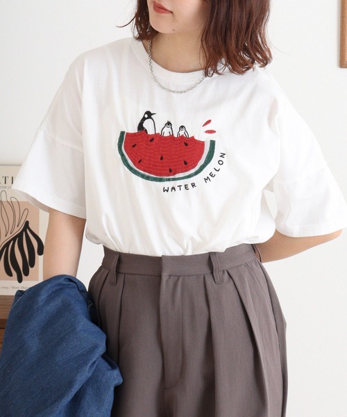 Emago(イマゴ)の「EMAGO スイートペンギンスイカT(Tシャツ/カットソー・レディース・イエロー/ホワイト/ブルー・FREE)」の18枚目の写真