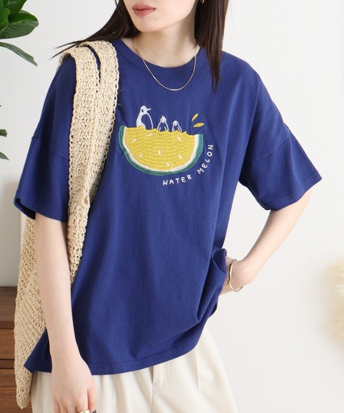 Emago(イマゴ)の「EMAGO スイートペンギンスイカT(Tシャツ/カットソー・レディース・イエロー/ホワイト/ブルー・FREE)」の4枚目の写真