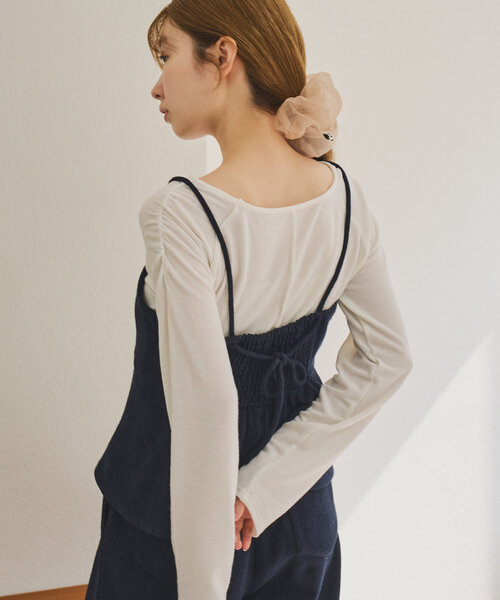 Kastane デニムライクペプラムキャミ ブラックドット Kastane キャミソール 「セットアップ対応/無地＆ドット」デニム