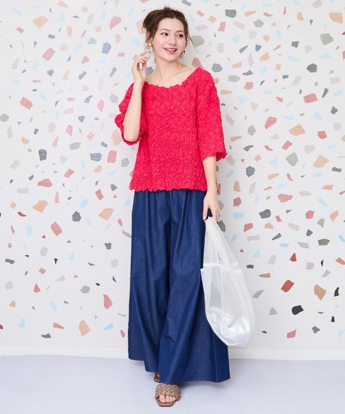 JETSET SOLO PLUS (ジェットセットソロプラス)の「【INDUS luxury for JETSET SOLO PLUS】フラワーシャーリングブラウス(シャツ/ブラウス・レディース・ブラック/オフホワイト/ピンク/ベージュ・FREE)」の7枚目の写真